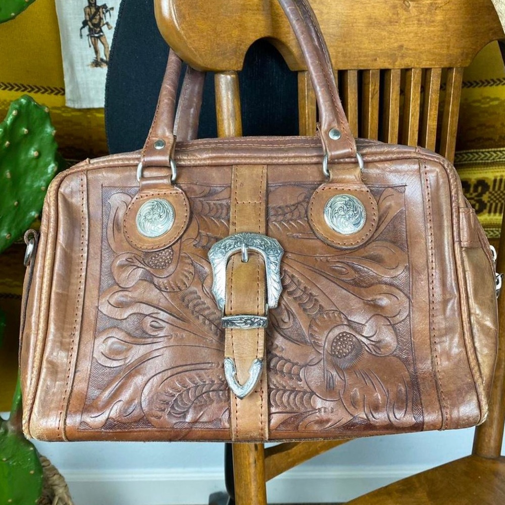 Vintage Embossed Leather Western Bag.